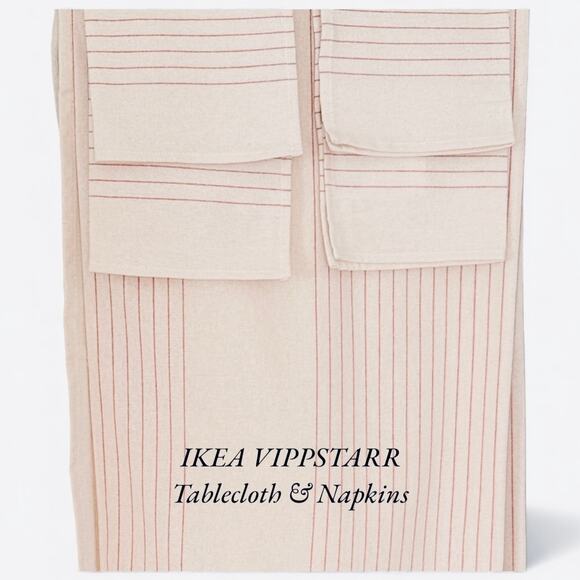 IKEA VIPPSTARR Beige & Red Striped Tablecloth & Napkins - Picture 1 of 1